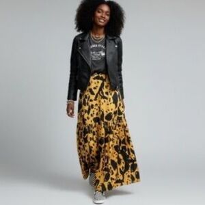 Corey Lynn Carter Anthro CLC Kisa Maxi Skirt Tiered Yellow Black Abstract M